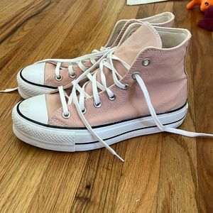 Pink high top platform converse womens